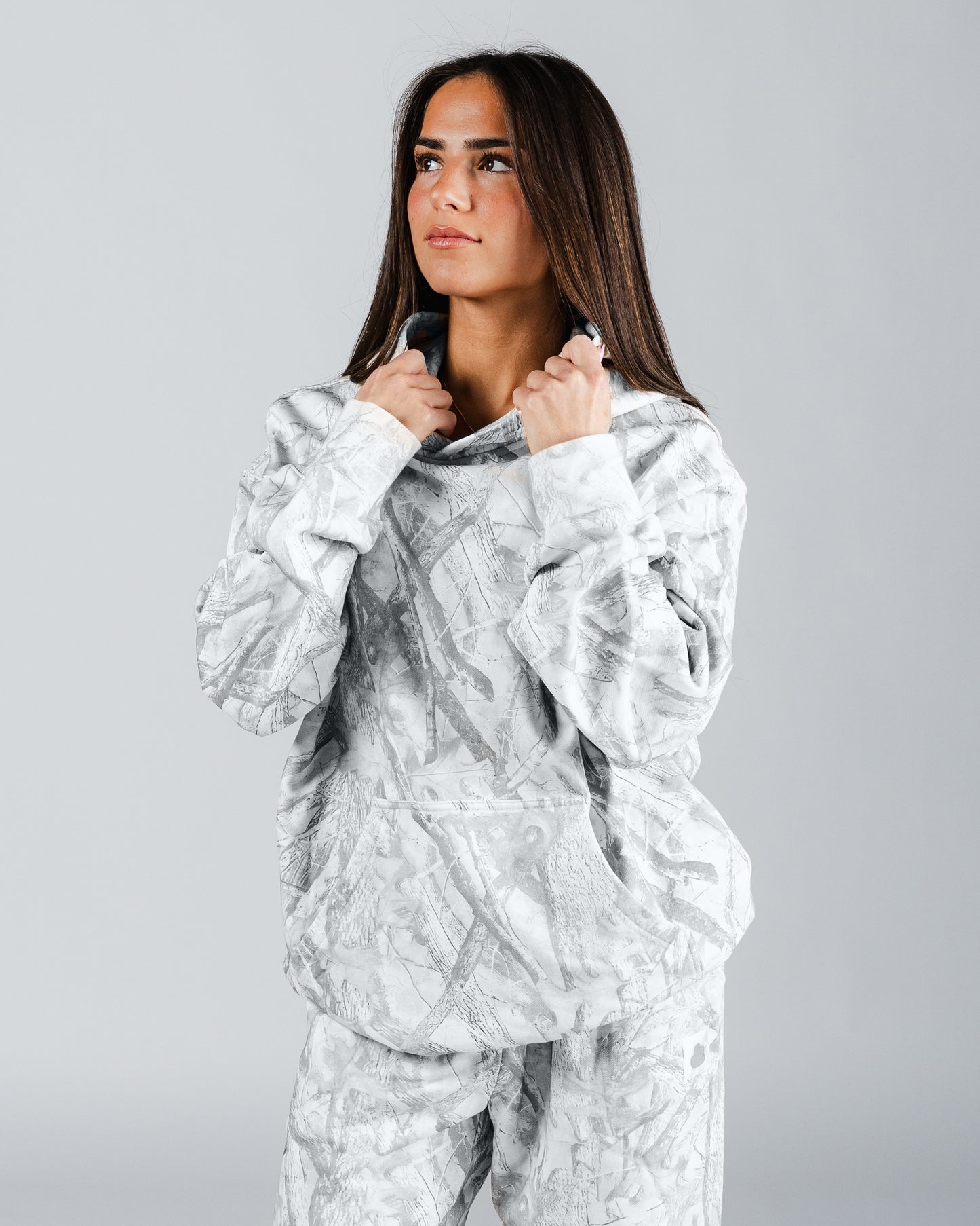 size: Model is 5'4 wearing size S | color: Snow Camo